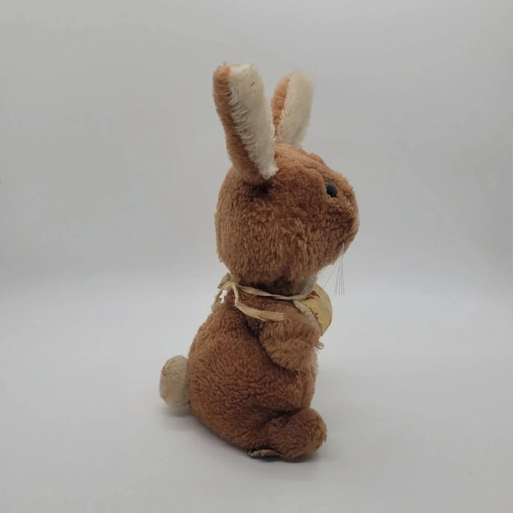 Vintage R Dakin Brown Plush Bunny Rabbit Yellow Floral Bib Stuffed Animal 8 inch